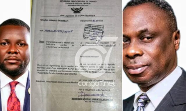 Lettre de transmission de la motion contre le gouverneur du kasai-oriental Lettre de transmission de la motion contre le gouverneur du kasai-oriental